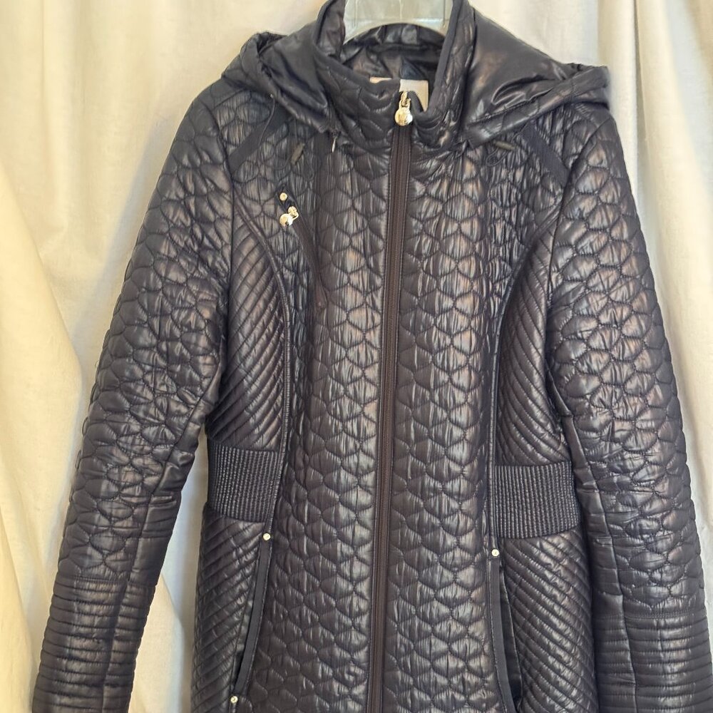 Navy Blue Quilted Coat/jacket, Laundry by Shelli Segal, Size Large.